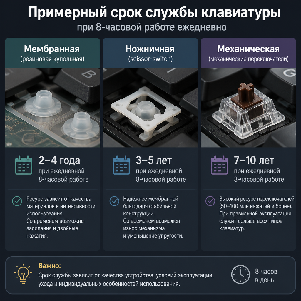 Срок службы мембранной, ножничной и механической клавиатуры