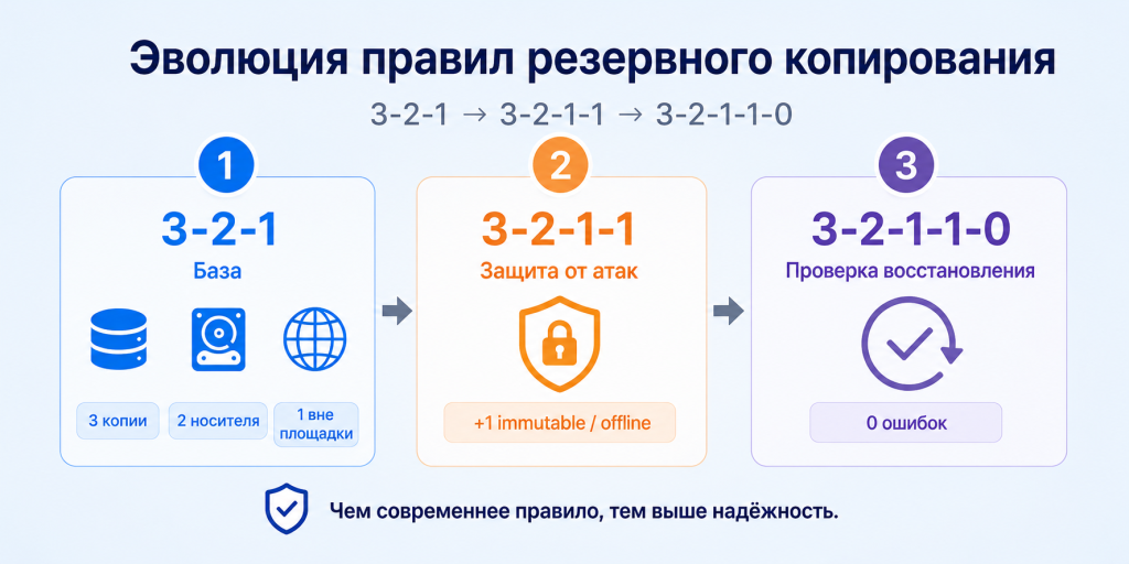Эволюция правила резервного копирования 3-2-1, 3-2-1-1 и 3-2-1-1-0