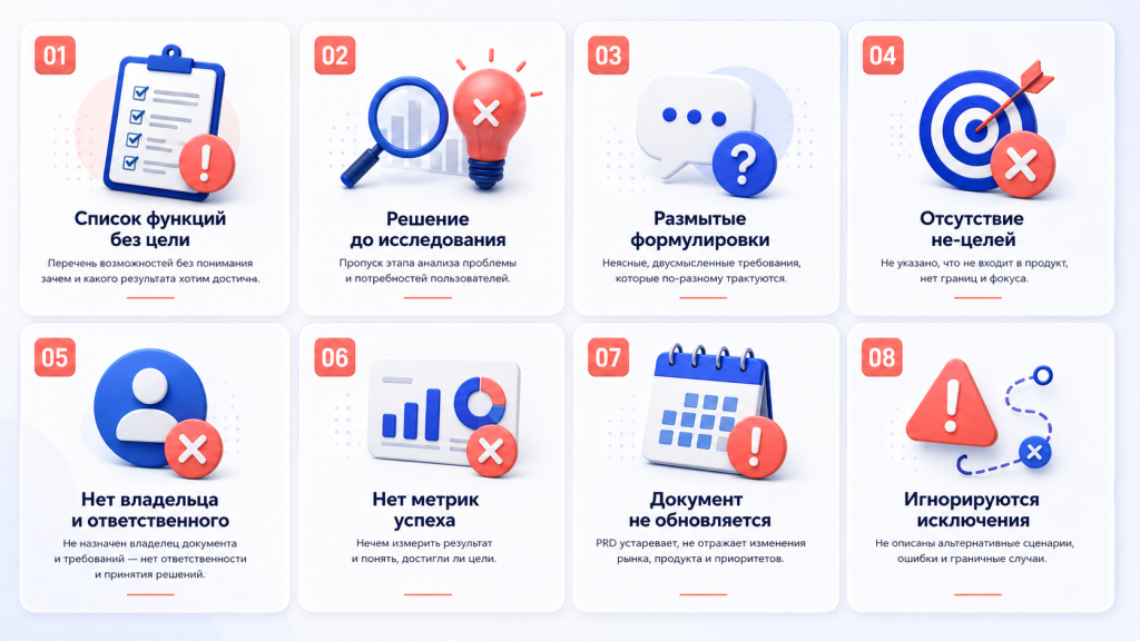 Частые ошибки и анти-паттерны PRD