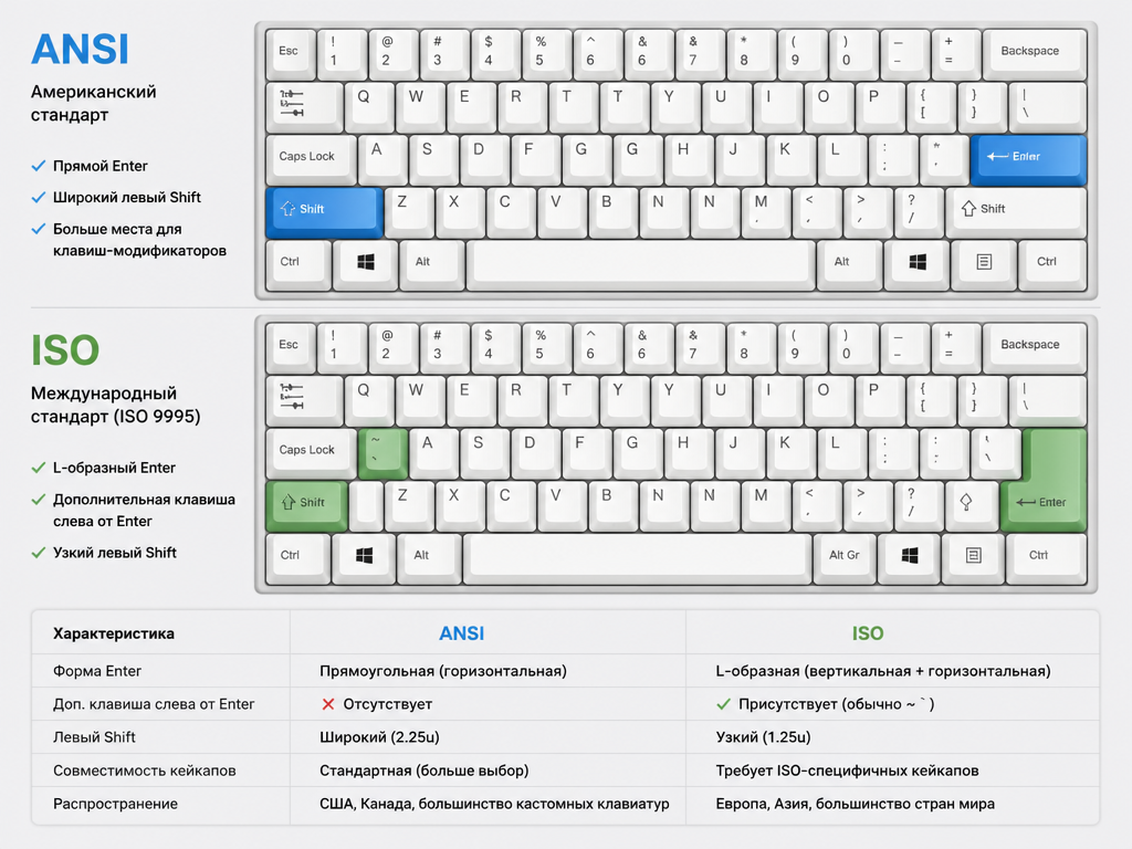 Сравнение раскладок клавиатуры ANSI и ISO отличия Enter и Shift