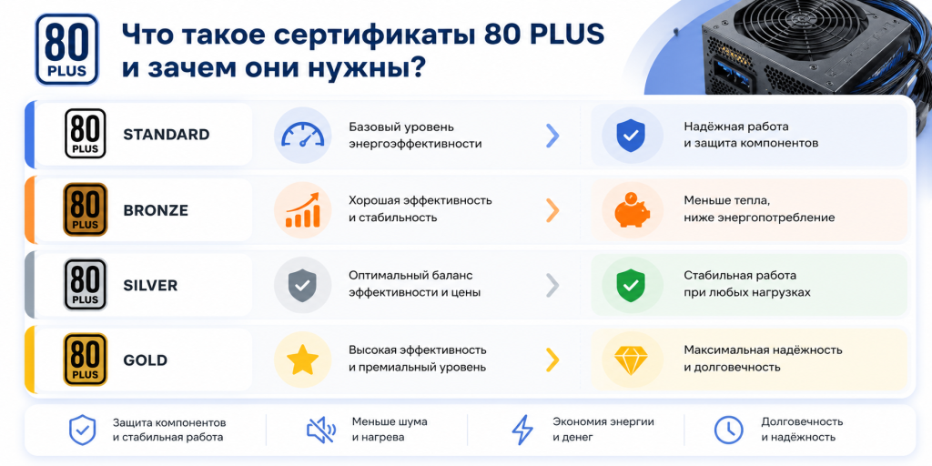 Сравнение сертификатов 80 PLUS для блока питания