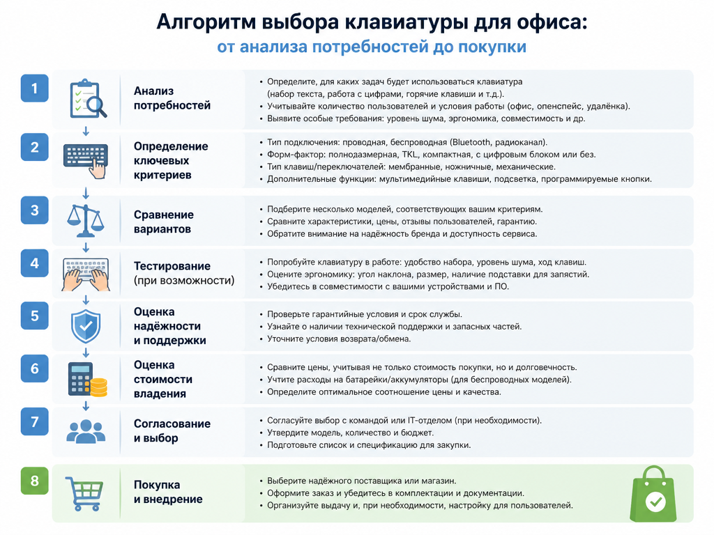 Алгоритм выбора клавиатуры для офиса пошаговая схема