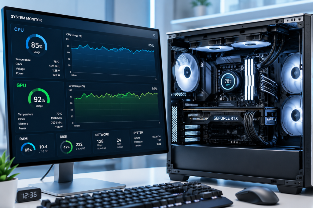 компьютер под высокой нагрузкой, мониторинг CPU и GPU