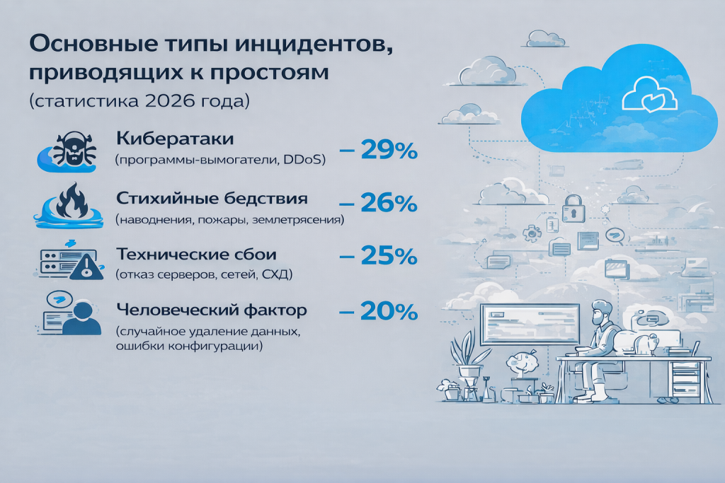 Типы катастроф для disaster recovery: кибератаки, стихийные бедствия, технические сбои, человеческий фактор