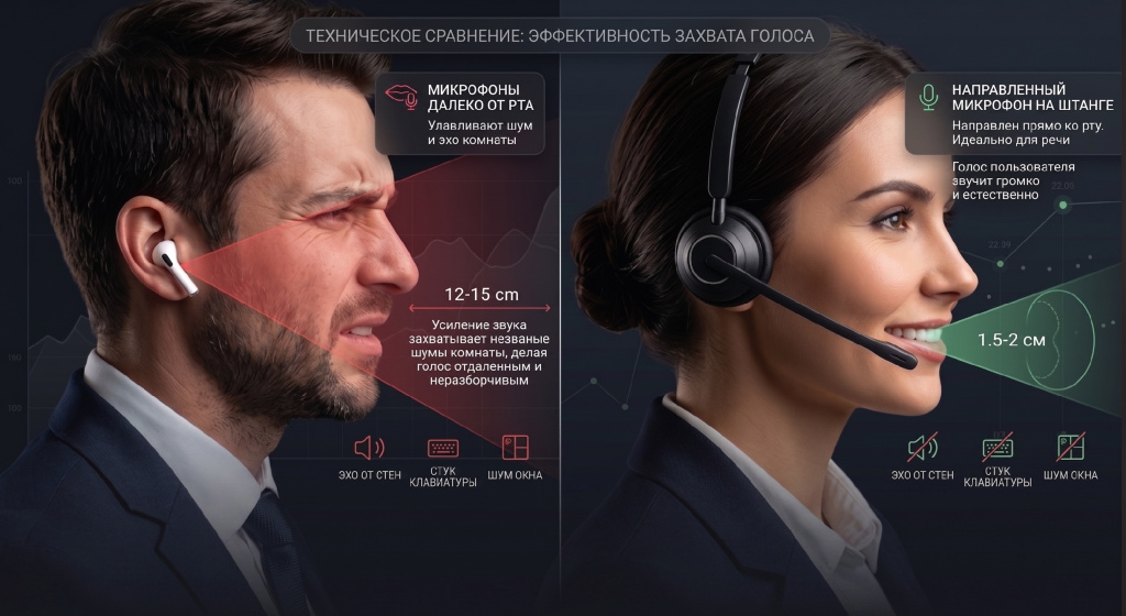 Сравнение захвата звука: микрофон на штанге гарнитуры против TWS-наушников