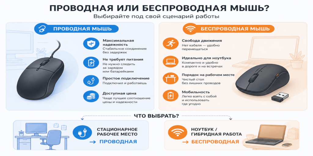 Проводная и беспроводная мышь