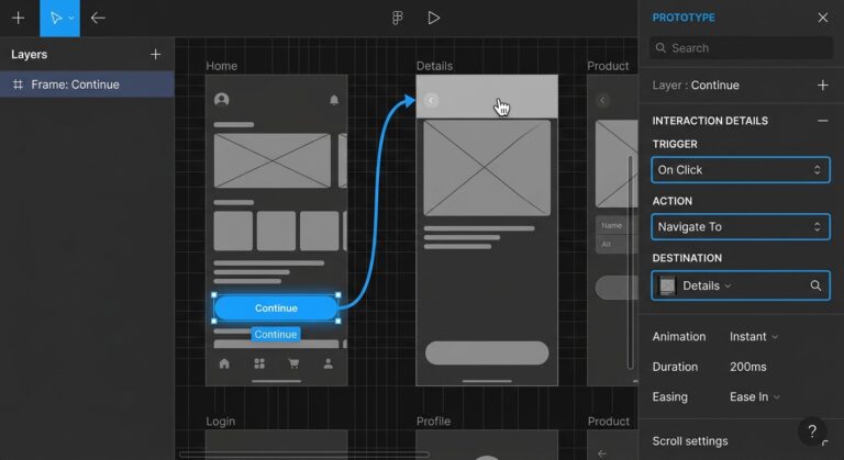 prototype-panel-on-click-navigate-to-figma-768x419.jpg Интерфейс Figma: создание вайрфрейма с использованием фреймов, авто-лейаутов и компонентов. Пример wireframe лендинга в Figma