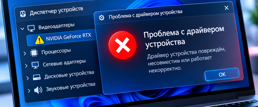 Повреждённый или некорректно работающий драйвер видеокарты ноутбука