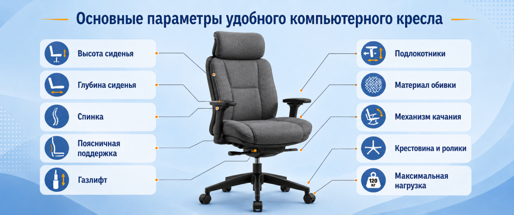 Основные параметры удобного компьютерного кресла