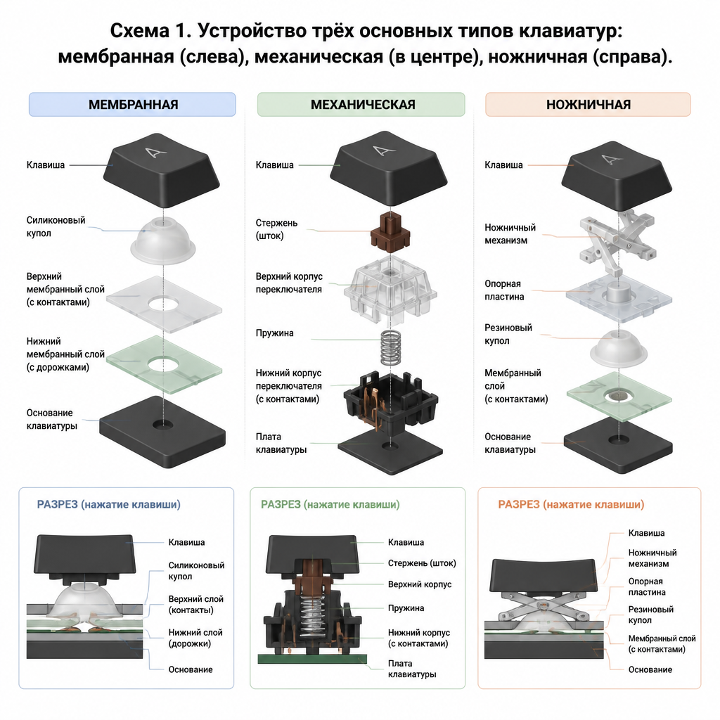 Типы клавиатур для офиса: устройство мембранной, механической и ножничной клавиатуры