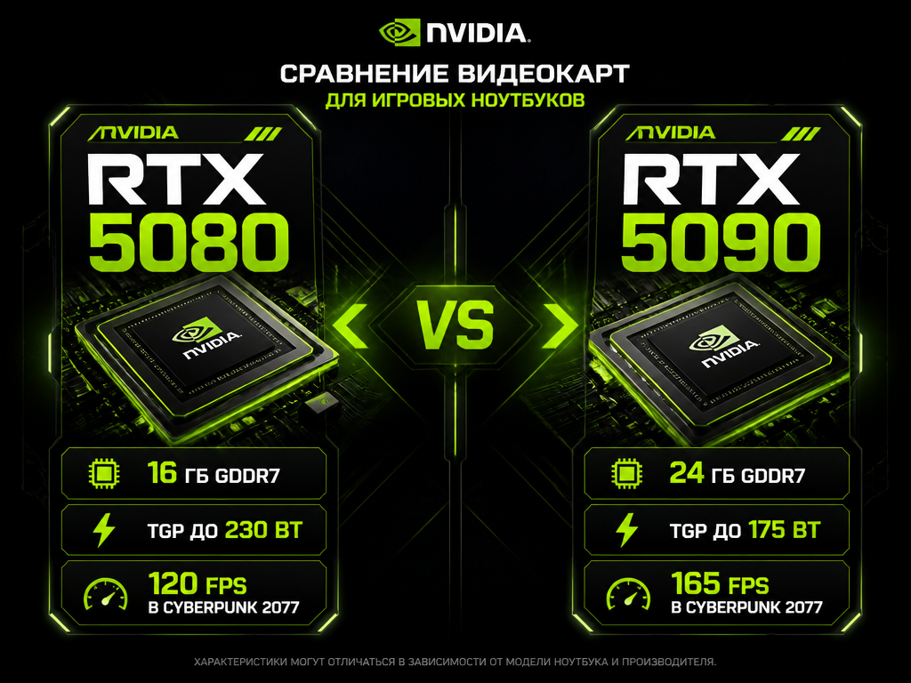 Сравнение видеокарт RTX 5080 и RTX 5090 для игровых ноутбуков