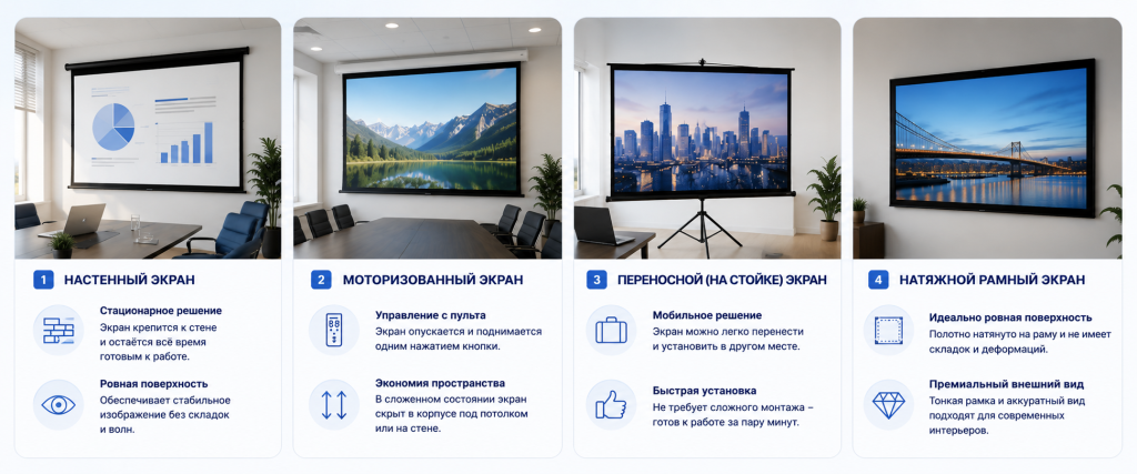 Виды экранов для проектора в переговорной комнате