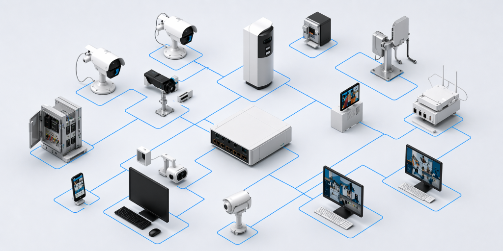 Инфографика: основные элементы системы видеонаблюдения для предприятия