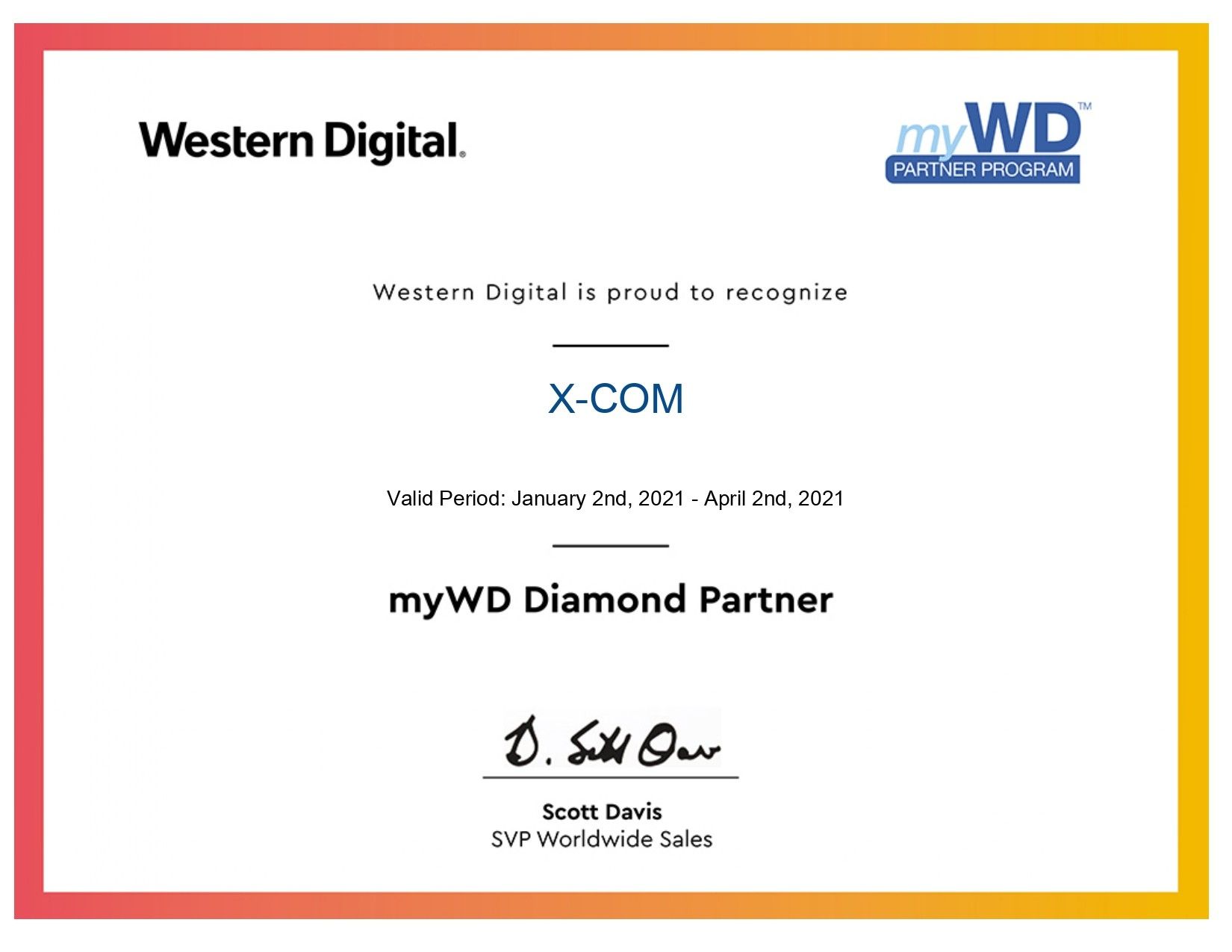 X-Com получила высший статус партнерской программы Western Digital